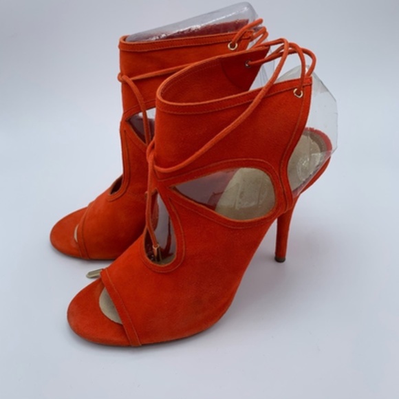 Orange Aquazzura Sexy Thing Peep Toe Suede Booties - Picture 7 of 8